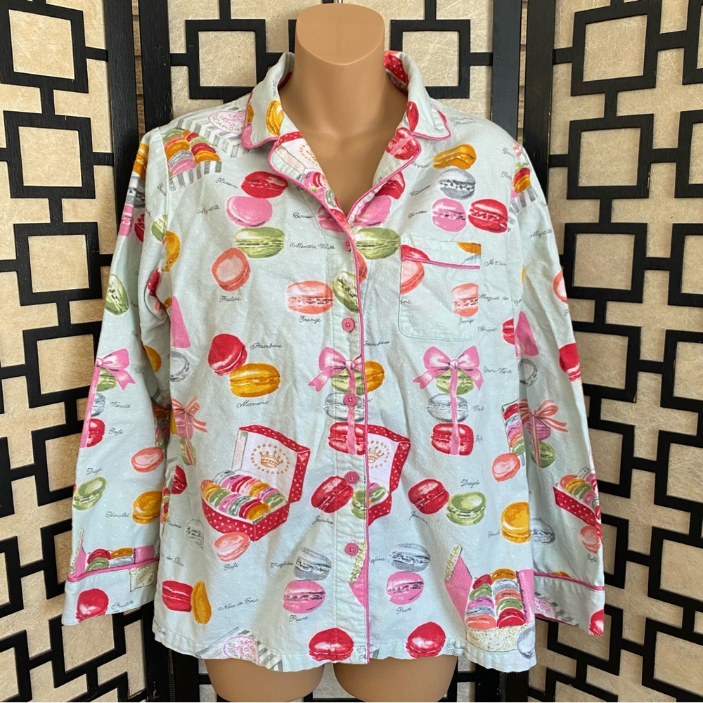 Nick & Nora Macarons Flannel Pajama Top